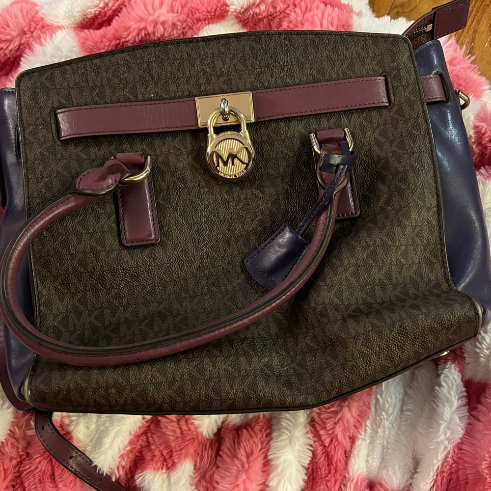 Michael Kors Elegant Brown and Purple Shoulder Bag